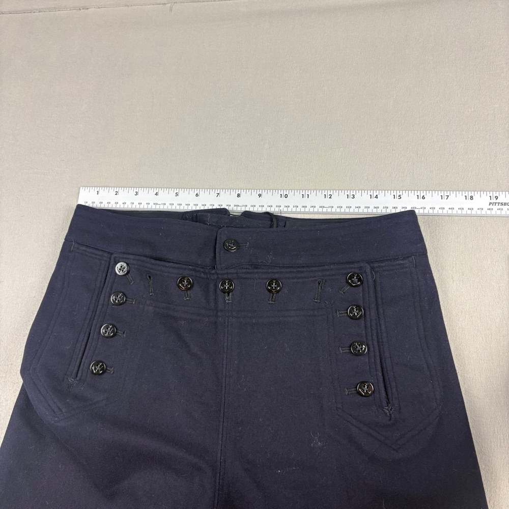 Vintage US Navy Style Wool Sailor Pants Navy Blue Wide Leg High Waist Trousers - Picture 3 of 8
